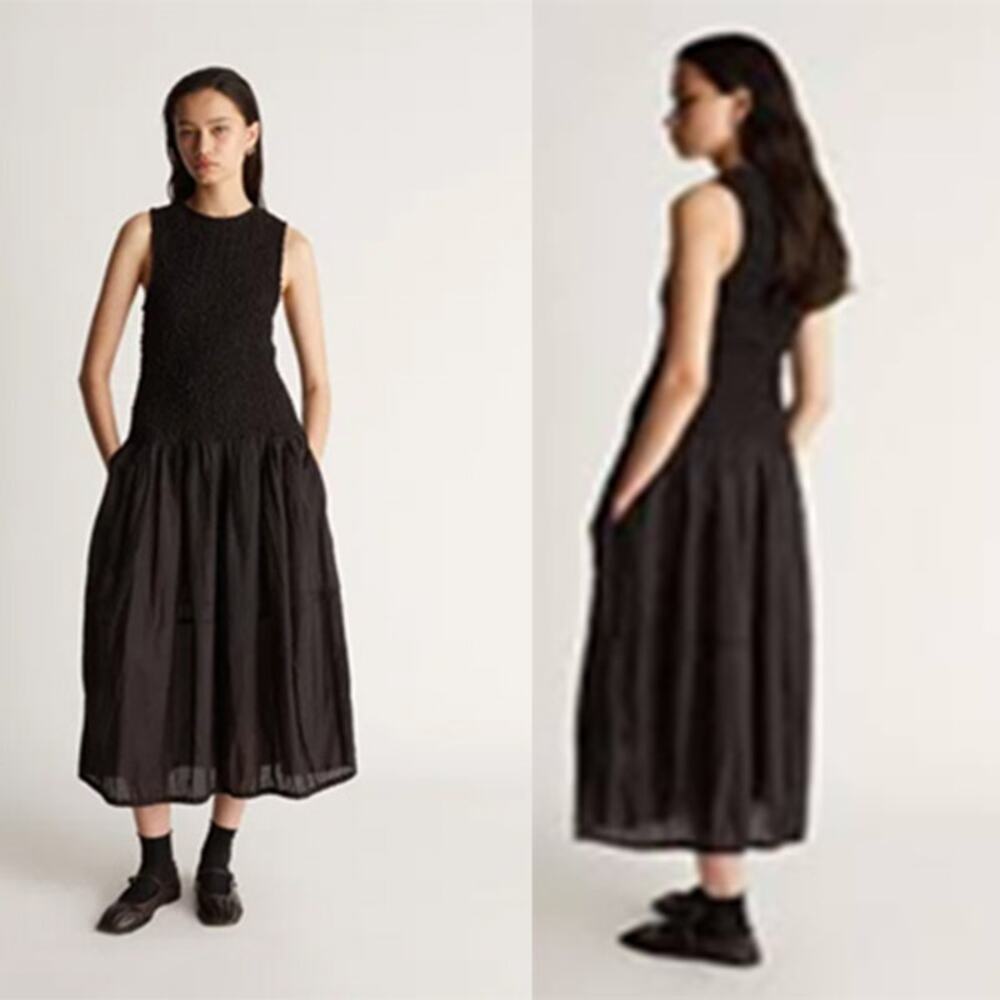 NWT Lee Mathews Mae Crew Neck Sleeveless Midi Dress Women's Black Size: S